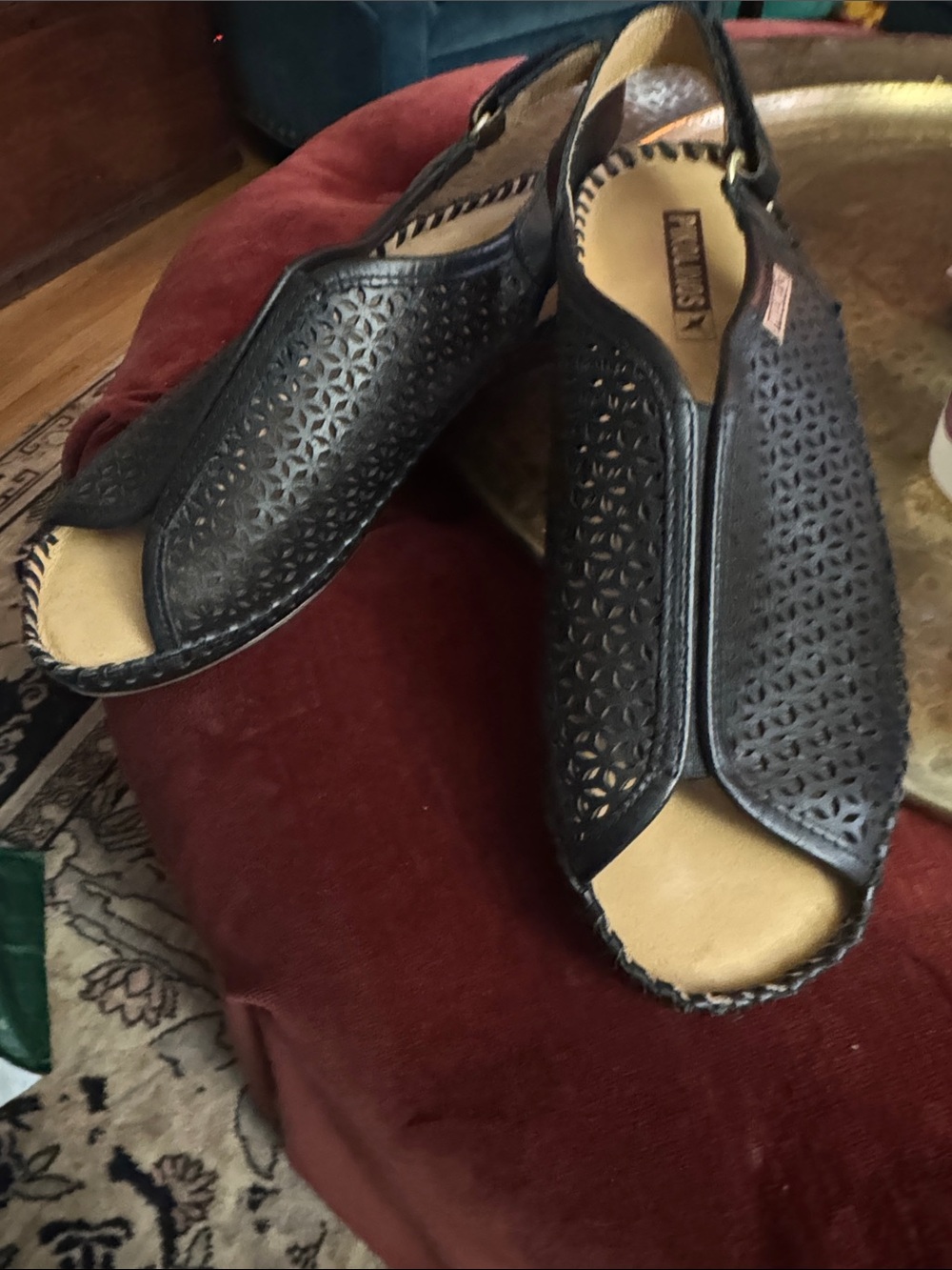 PIKOLINOS Black Laser-Cut Open-Toe Slingback Sandals